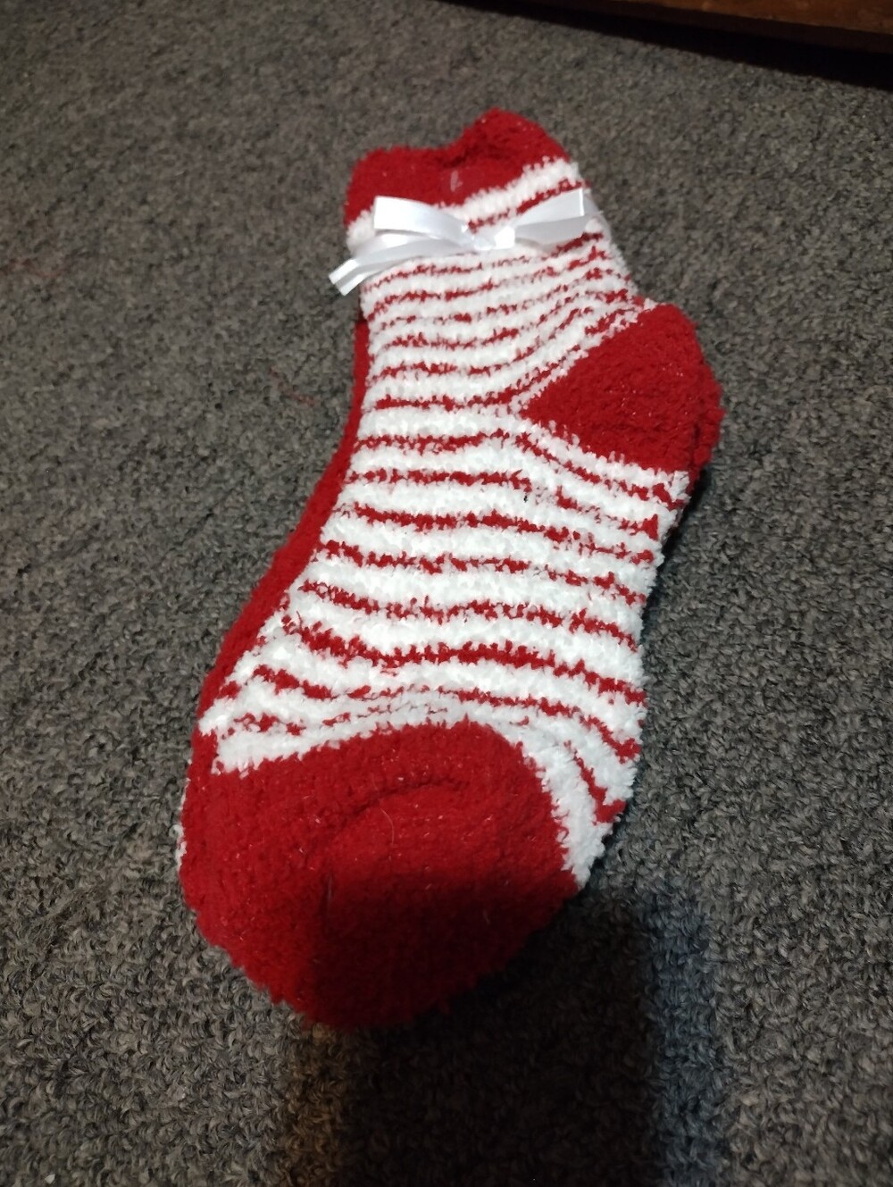 Hildie & Jo Cozy Red & White Striped Fuzzy Sock with Bow 2 Pair